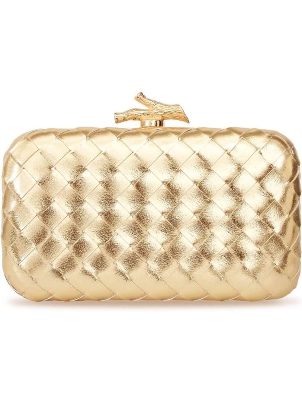 Chic Gold Metallic Woven Clutch Purse | Stylish Evening Shoulder Box Bag